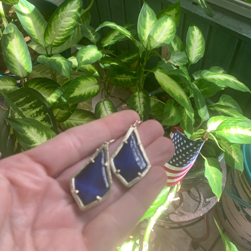 Navy Blue Kendra Scott earrings with gold trim